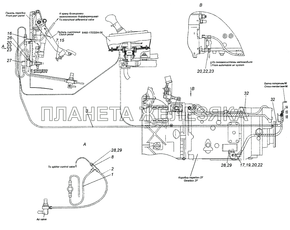 6460-1772005-06 Установка пневмопривода управлением переключения передач КамАЗ-6520 (Euro-2, 3)